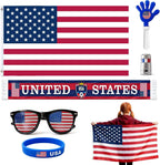 6 Pcs Cheering Set for Game Day Watch Party – Flag, Fan Scarf, Wristband, Flag Glasses, Hand Clapper, Blendable Face Paint Sticks