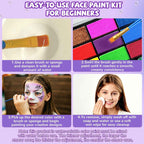Face Painting Kit – 42 Colors Water Activated Face Paint Set, Easy Apply & Remove, Skin-Safe & Non-Toxic, Professional Kit with Brushes, Stencils & Gems for Halloween, Party, Festival & Cosplay