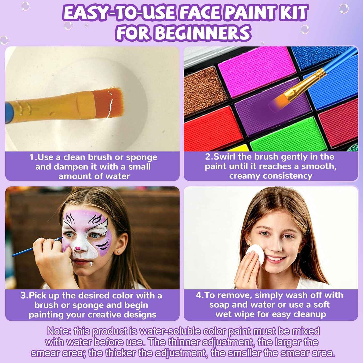Face Painting Kit – 42 Colors Water Activated Face Paint Set, Easy Apply & Remove, Skin-Safe & Non-Toxic, Professional Kit with Brushes, Stencils & Gems for Halloween, Party, Festival & Cosplay