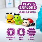 Tub Works® Bugs™ Light Up Bath Toys, 6 Pack | Water-Activated Light Up Toys Flash & Change Color | Easy-Grip Baby Girl & Toddler Bath Toys | Sensory Bathtub Toys with Bath Lights