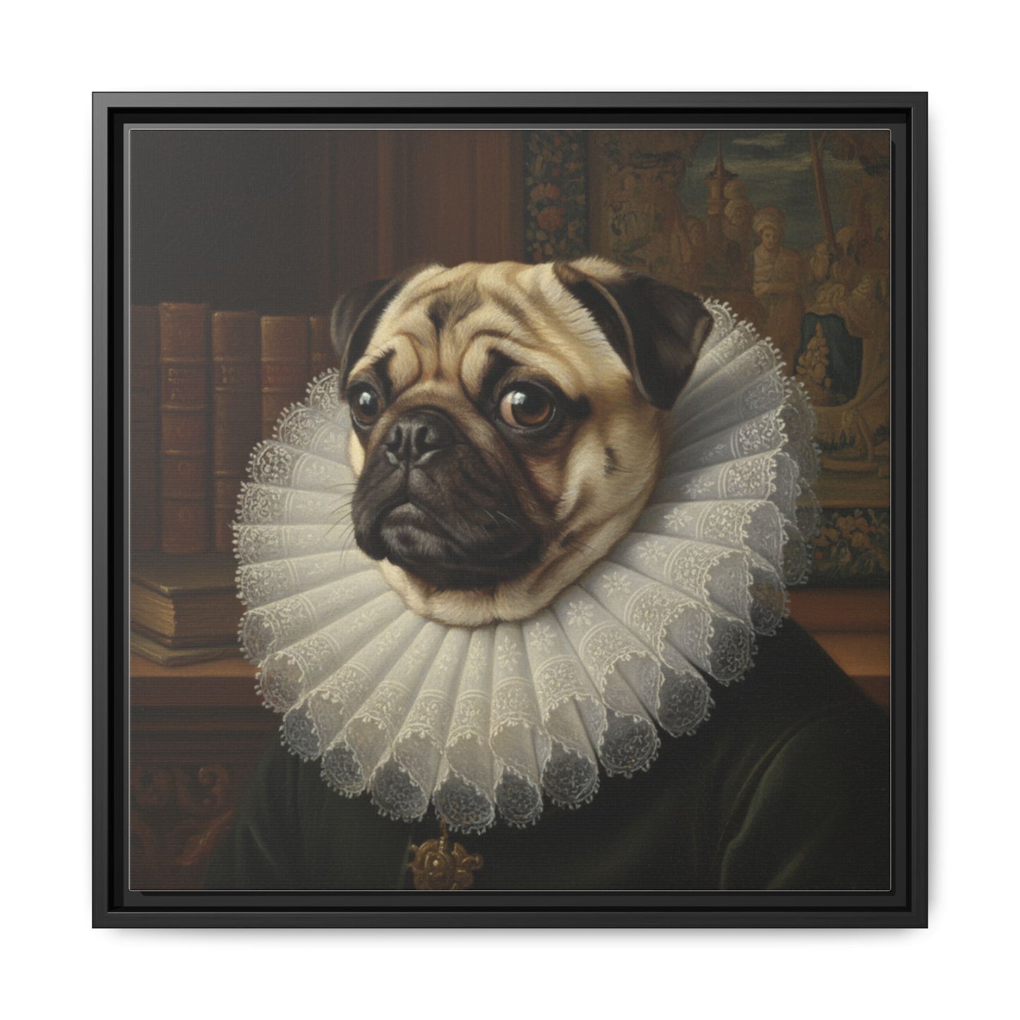 Custom Whimsical Pug Portrait Canvas, Cute Dog Art Print, Pet Lover Gift, Home Decor, Fun Wall Art, Quirky Dog Painting