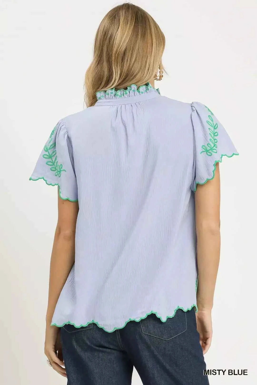 Umgee Embroidered Scallop Top