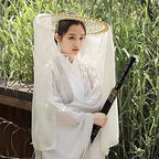 Adult zonzxcv Handmade Chinese Ancient Chivalrous Heroine Bamboo Hat with Veil White