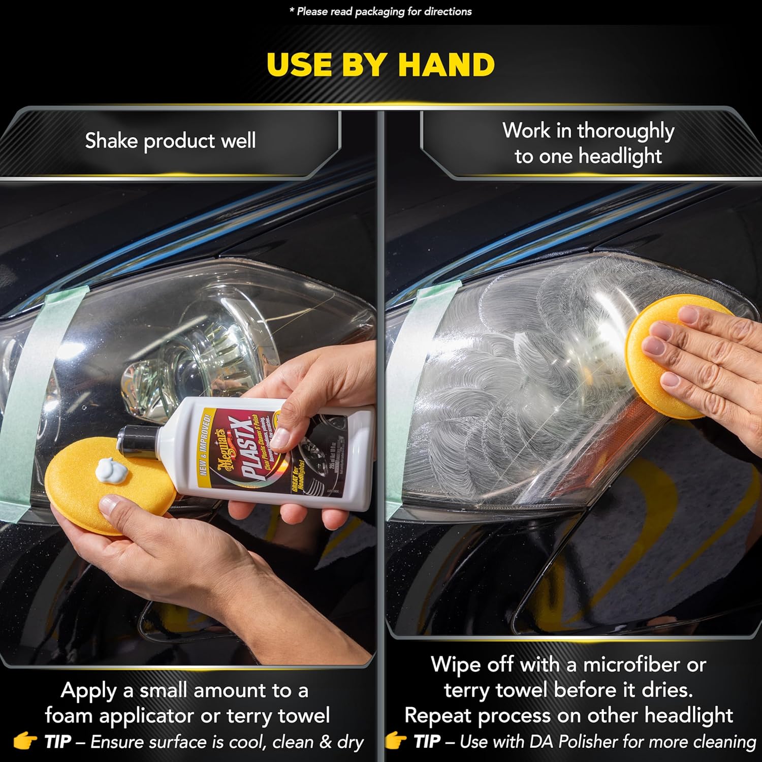 Meguiar's PlastX Clear Plastic Polish, Fast & Easy Clear Plastic Restorer for Headlights, Taillights, Soft Top Windows, and More, Remove Scratches, Cloudiness, Yellowing, and Oxidation, 10 oz