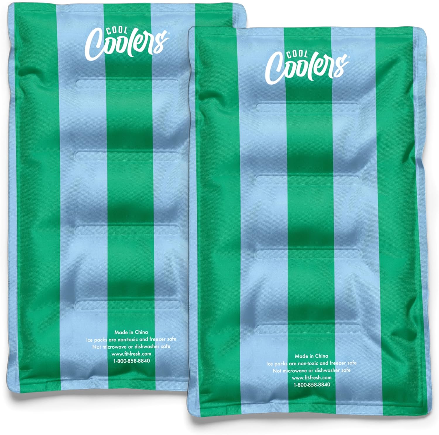 Cool Coolers by Fit & Fresh 2 Pack XL Soft Ice Packs for Cooler, Flexible Stretch Nylon, Lunch Box Ice Packs, Large Reusable Freezer Packs