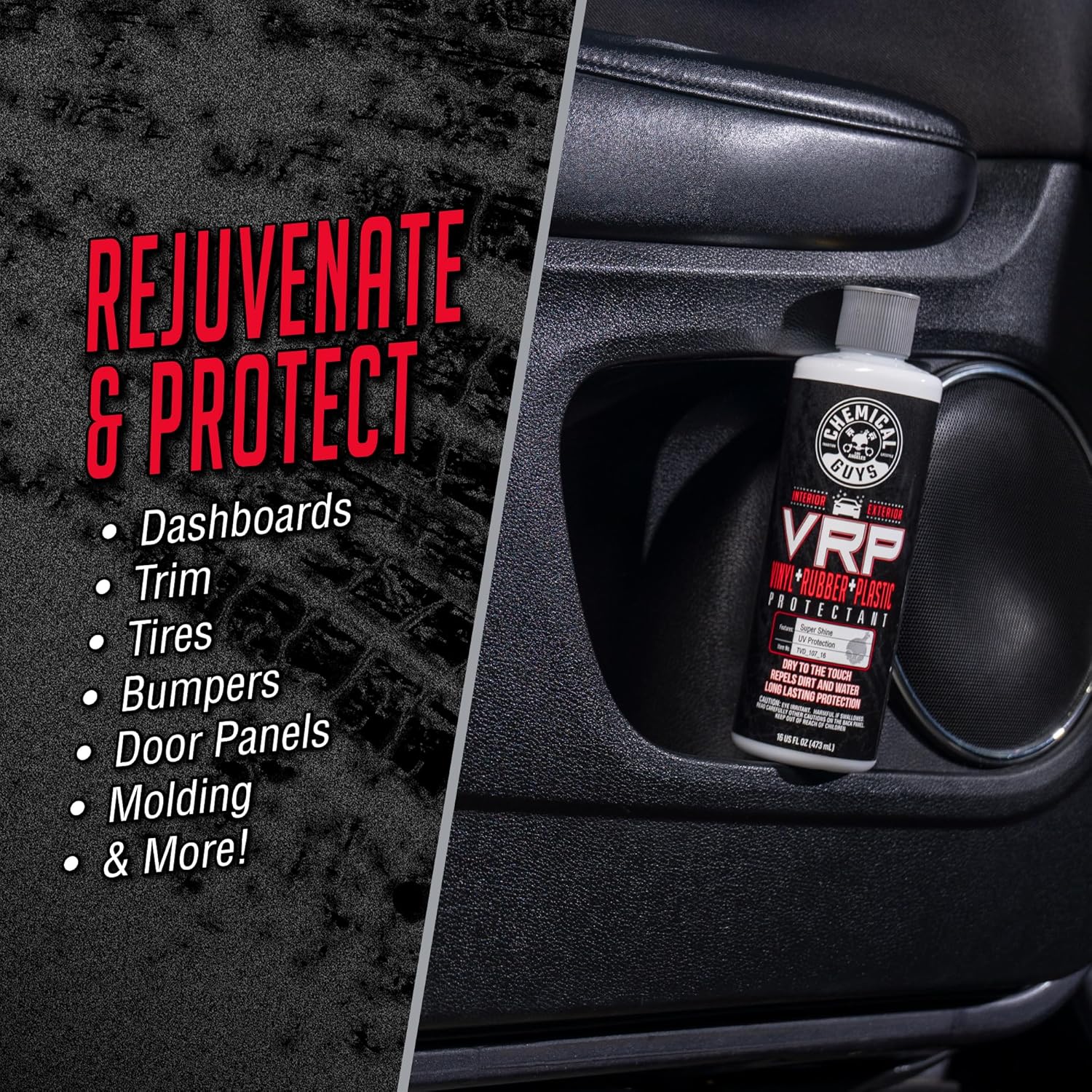 Chemical Guys VRP Vinyl, Rubber, and Plastic Dressing - Tire Dressing, Non-Greasy, Dry-to-the-Touch Shine for Tires, Trim, and More, Safe for Cars, Trucks, SUVs, RVs & More