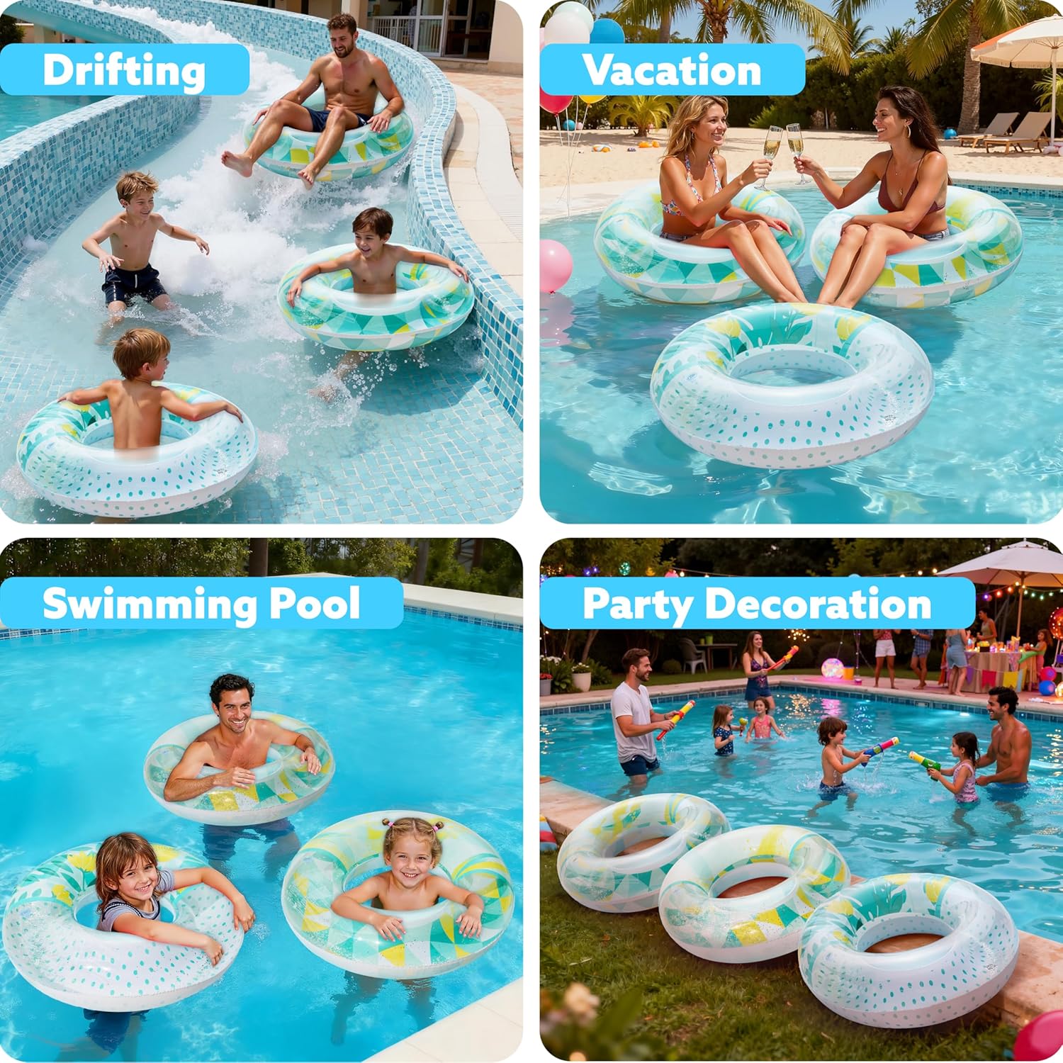 JOYIN 3 Pack Pool Floats, Pool Tube for Kids Swim Rings Inflatable Tubes, Floatie Ring Water Toys for Swimming, Summer Beach Party