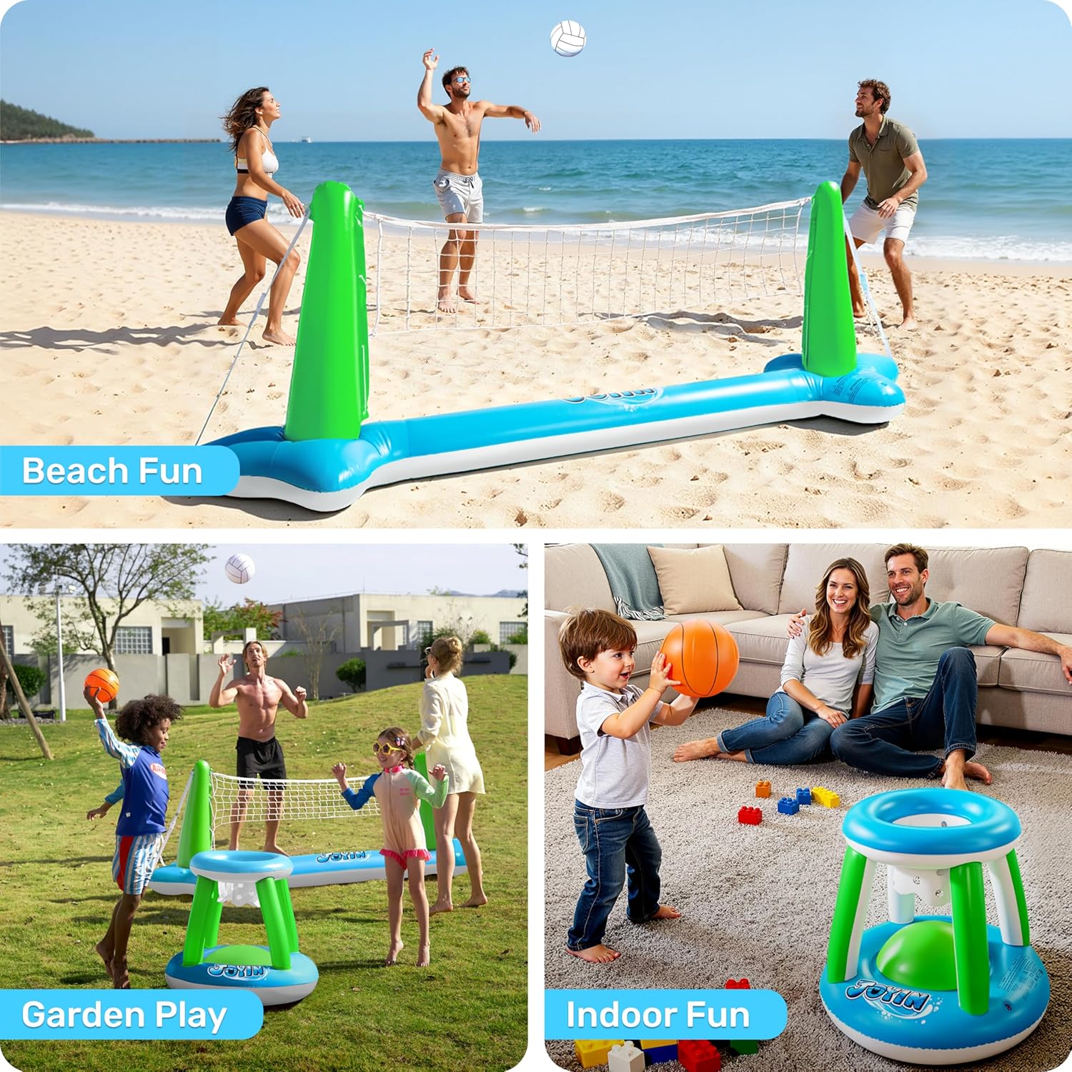 JOYIN Inflatable Pool Float Set Volleyball Net & Basketball Hoops, Balls Included for Kids and Adults Swimming Game Toy, Summer Floaties, Volleyball Court |Basketball