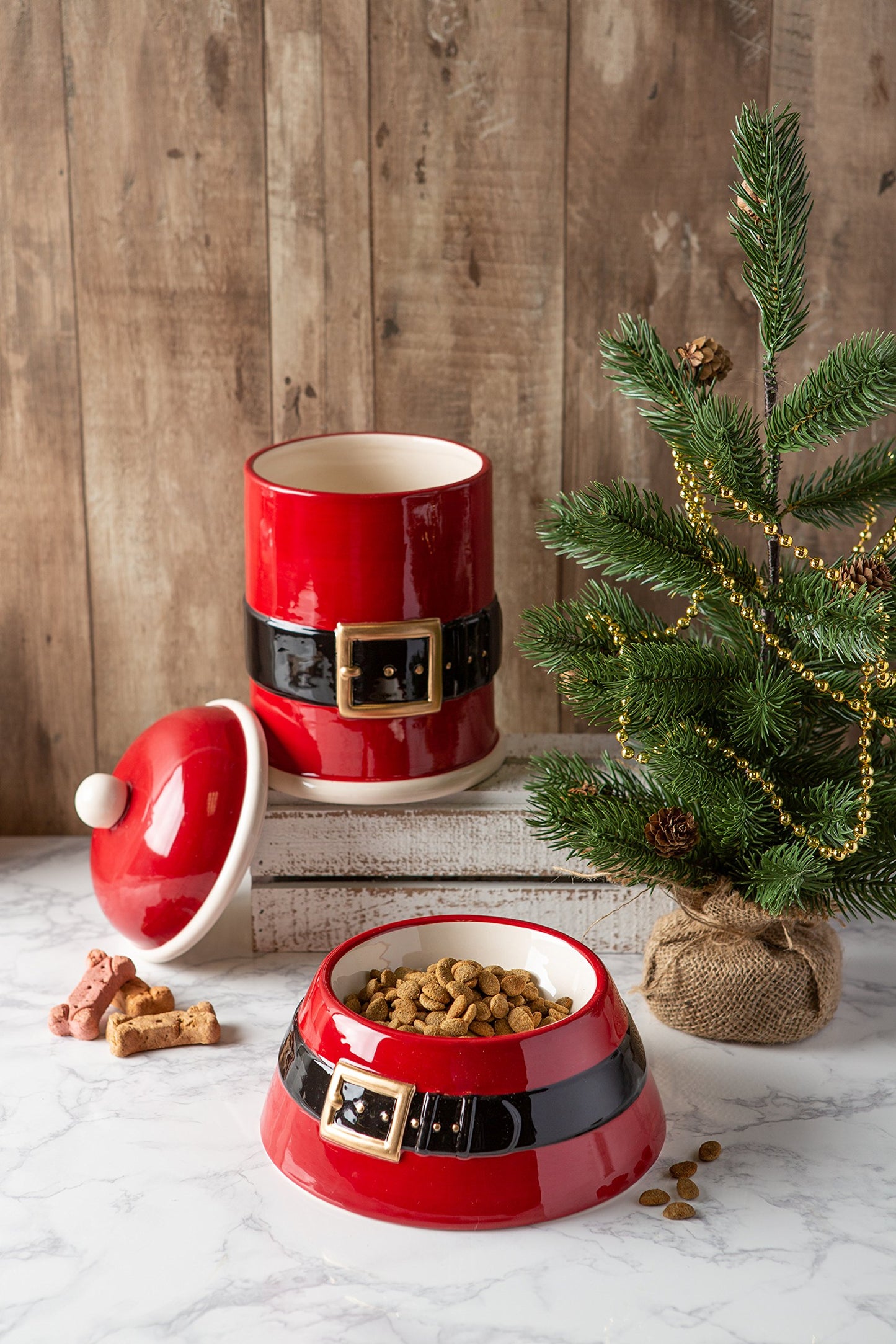 Pet Christmas Ceramic Bowl – Santa Red Food & Water Dish for Cats & Dogs