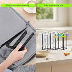 Collapsible Bottle Drying Rack, Foldable Baby Bottle Drying Rack, Portable Drainer Stand Holder for Water Bottles, Cup, Reusable Silicone Bag, Cutting Board
