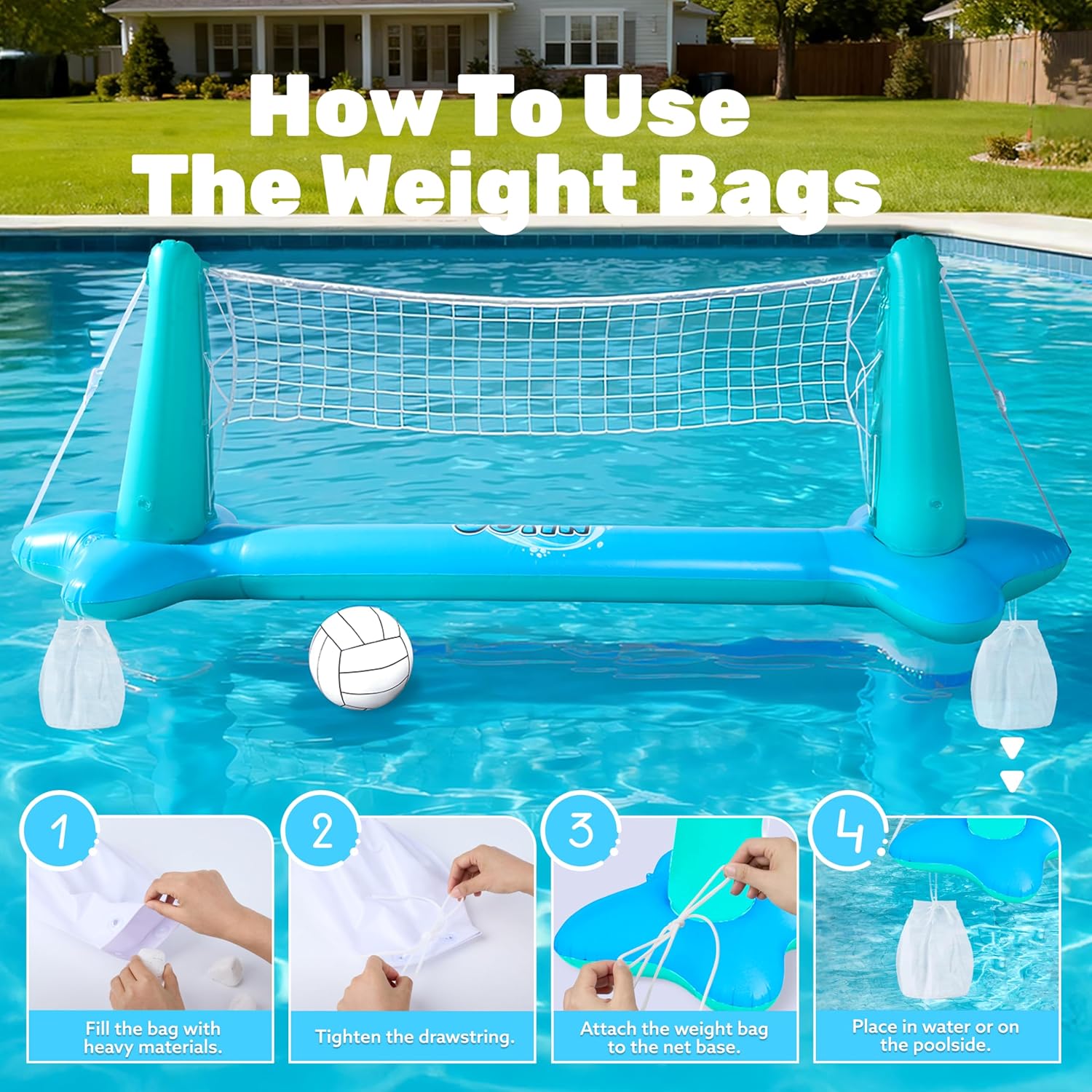 JOYIN Inflatable Pool Float Set Volleyball Net & Basketball Hoops, Balls Included for Kids and Adults Swimming Game Toy, Summer Floaties, Volleyball Court |Basketball