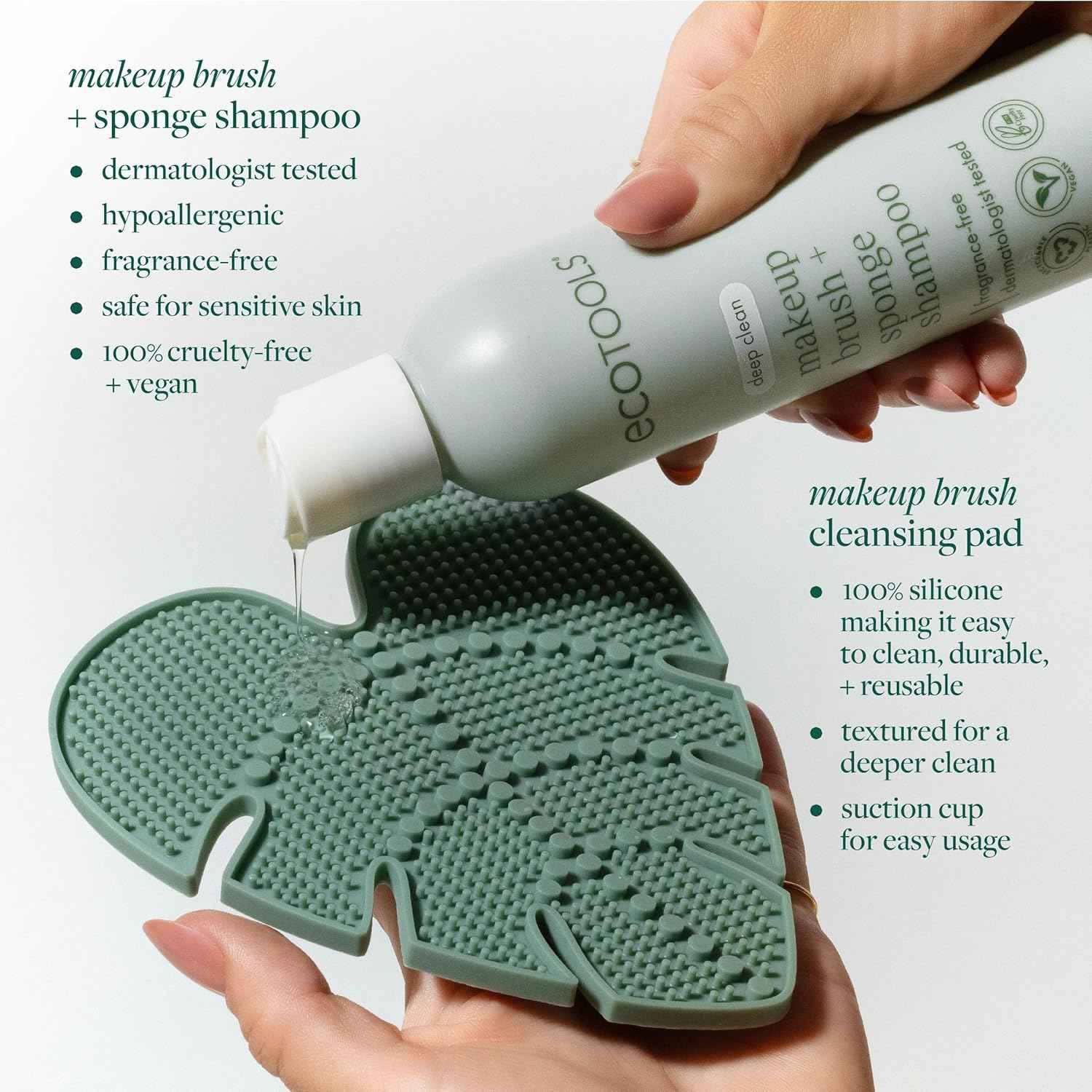 EcoTools Makeup Brush Cleansing Pad + Deep Clean Shampoo Bundle, Brush Cleaner Mat & Cleanser for Deep Cleaning Tools, Clean Formula, Cruelty-Free, & Vegan, 2 Piece Set