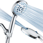 Hotel Spa AquaCare High Pressure 8-mode Handheld Shower Head, Anti-clog Nozzles - Built-in Power Wash to Clean Tub, Tile & Pets, Extra Long 6 ft. Stainless Steel Hose, Wall & Overhead Brackets