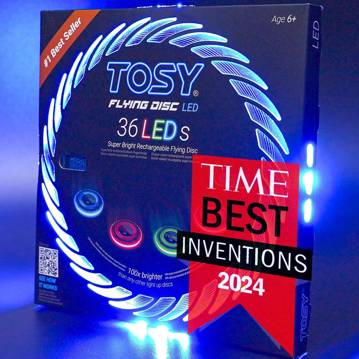 TOSY Flying Disc - 108 RGB Multicolor or 36 Monocolor LEDs, Super Bright, Smart Modes, Easter Basket Stuffers Gift, Camping Toy for Kid/Teen/Adult, Auto Light Up, Rechargeable, Waterproof, 175g