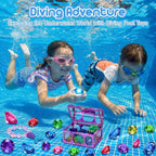 VGOFUN Diving Gems Pool Toys,10 Pcs Colorful Diamond with Treasure Chest Pirate Box Kids Swim Toys Acrylic Underwater Gemstone for Boys Girls Bath Toys Swimming Training Gift Water Pool Games