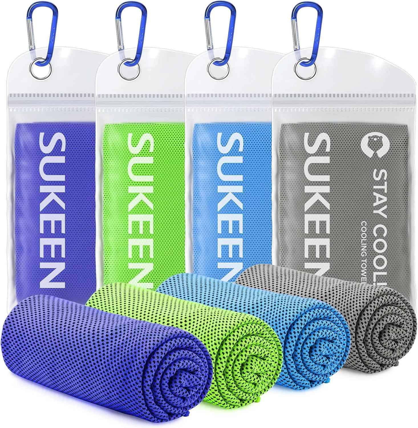 Sukeen Cooling Towels for Neck and Face, 4 Pack Cooling Towels for hot Weather (40"x12"), Cooling Rags for Yoga, Sport, Running, Workout,Gym, Camping, Fitness, Workout & More