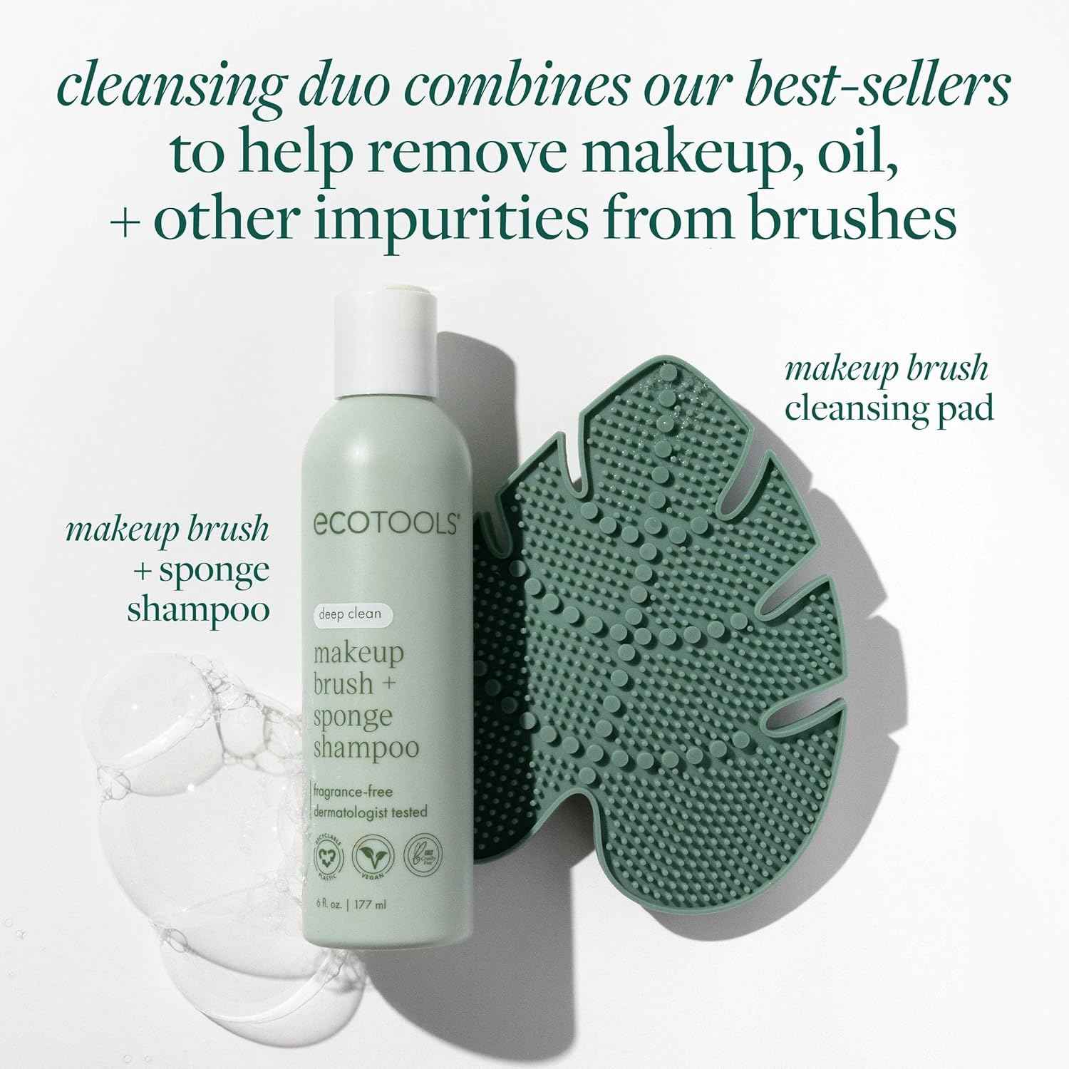 EcoTools Makeup Brush Cleansing Pad + Deep Clean Shampoo Bundle, Brush Cleaner Mat & Cleanser for Deep Cleaning Tools, Clean Formula, Cruelty-Free, & Vegan, 2 Piece Set