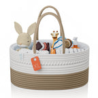 KiddyCare Baby Diaper Caddy Organizer, Cotton Nursery Baby Gift Basket with Handle Lid Baby Caddy Organizer, Portable Baby Basket Diapers & Wipes, Basket for Moms
