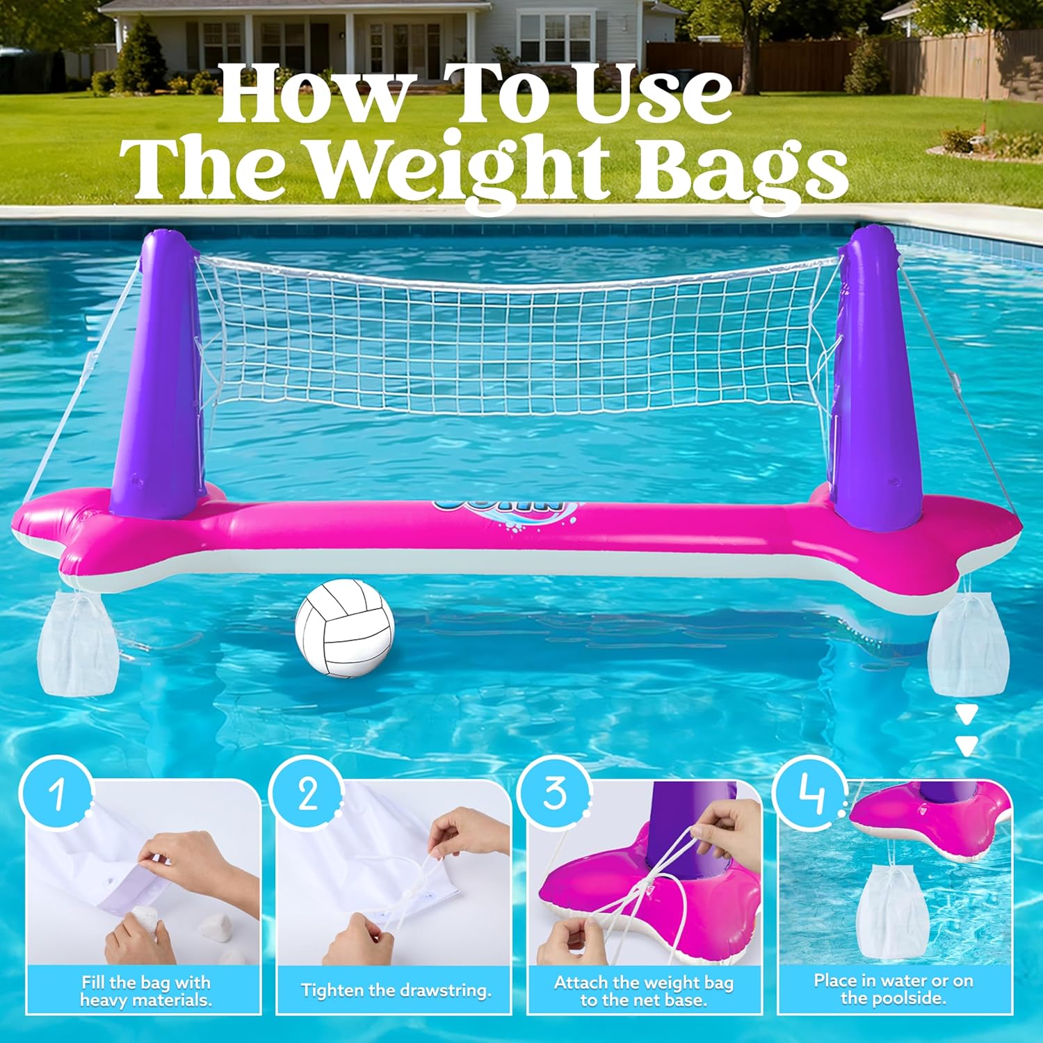 JOYIN Inflatable Pool Float Set Volleyball Net & Basketball Hoops, Balls Included for Kids and Adults Swimming Game Toy, Summer Floaties, Volleyball Court |Basketball