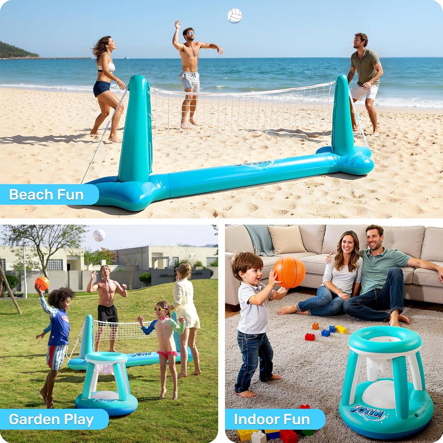 JOYIN Inflatable Pool Float Set Volleyball Net & Basketball Hoops, Balls Included for Kids and Adults Swimming Game Toy, Summer Floaties, Volleyball Court |Basketball