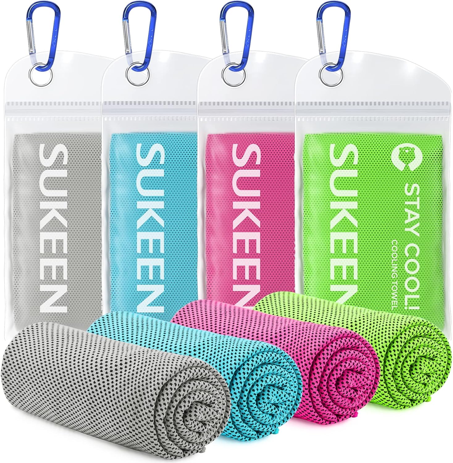 Sukeen Cooling Towels for Neck and Face, 4 Pack Cooling Towels for hot Weather (40"x12"), Cooling Rags for Yoga, Sport, Running, Workout,Gym, Camping, Fitness, Workout & More