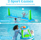 JOYIN Inflatable Pool Float Set Volleyball Net & Basketball Hoops, Balls Included for Kids and Adults Swimming Game Toy, Summer Floaties, Volleyball Court |Basketball