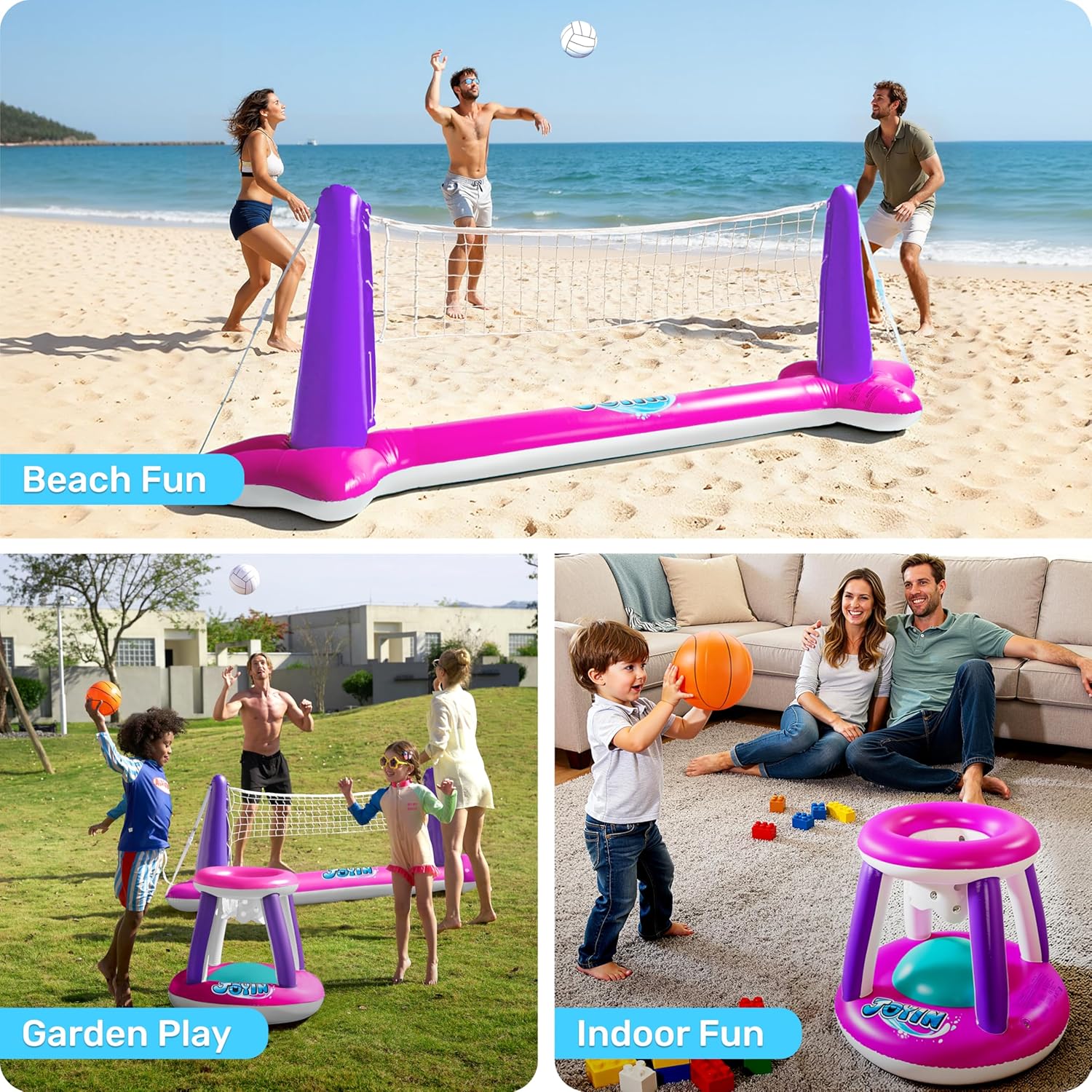 JOYIN Inflatable Pool Float Set Volleyball Net & Basketball Hoops, Balls Included for Kids and Adults Swimming Game Toy, Summer Floaties, Volleyball Court |Basketball