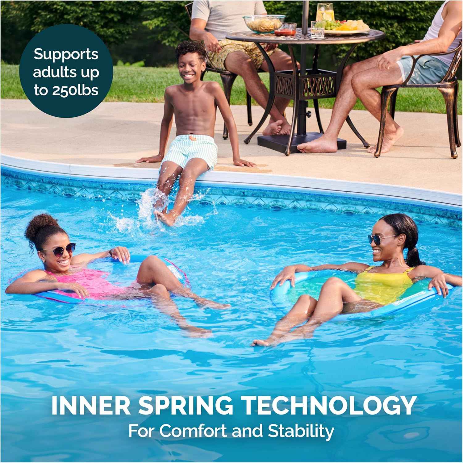 SwimWays Spring Float Premium Papasan Pool Lounger, Inflatable Pool Floats Adult with Fast Inflation for Ages 15 & Up