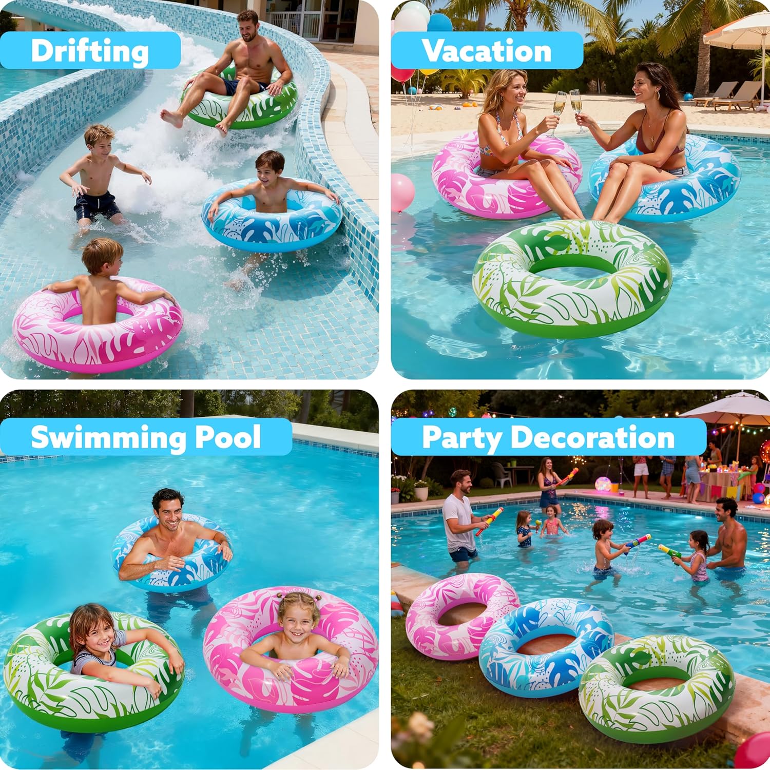 JOYIN 3 Pack Pool Floats, Pool Tube for Kids Swim Rings Inflatable Tubes, Floatie Ring Water Toys for Swimming, Summer Beach Party