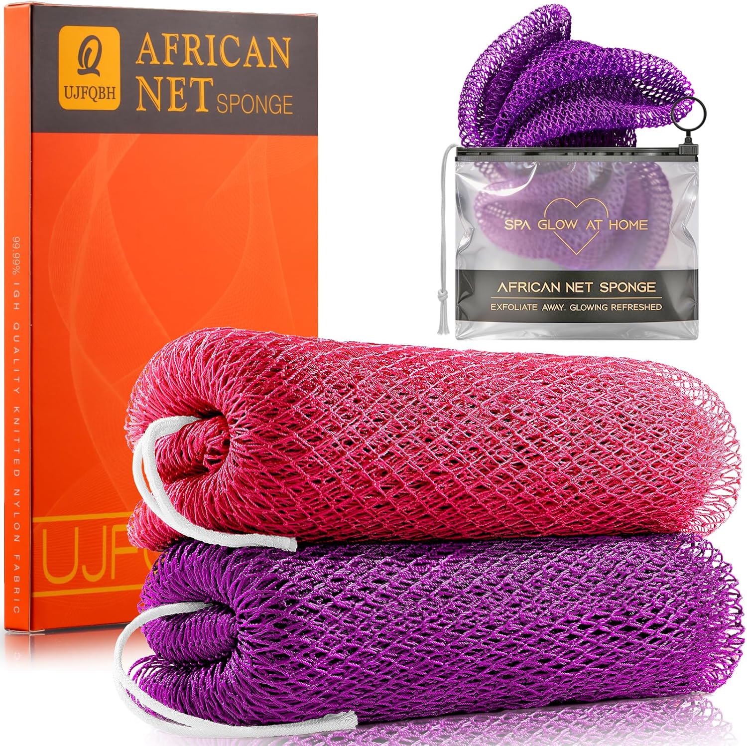 African Bath Sponge African Net Long Net Bath Sponge Exfoliating Shower Body Scrubber Back Scrubber Skin Smoother,Great for Daily Use