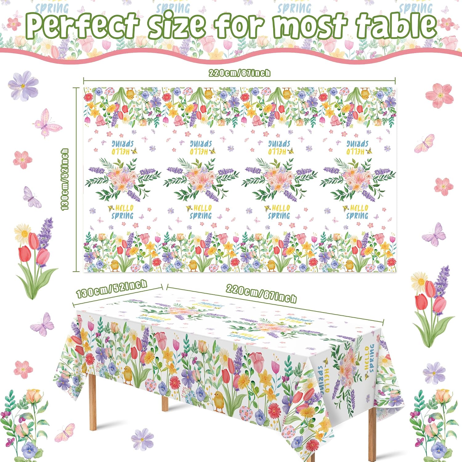 Summer Party Decorations - Summer Decorations for Home - 2 Pack Disposable Plastic Tablecloth | Floral Tablecloth for Mothers Day Wildflower Butterfly Birthday Garden Party Decorations
