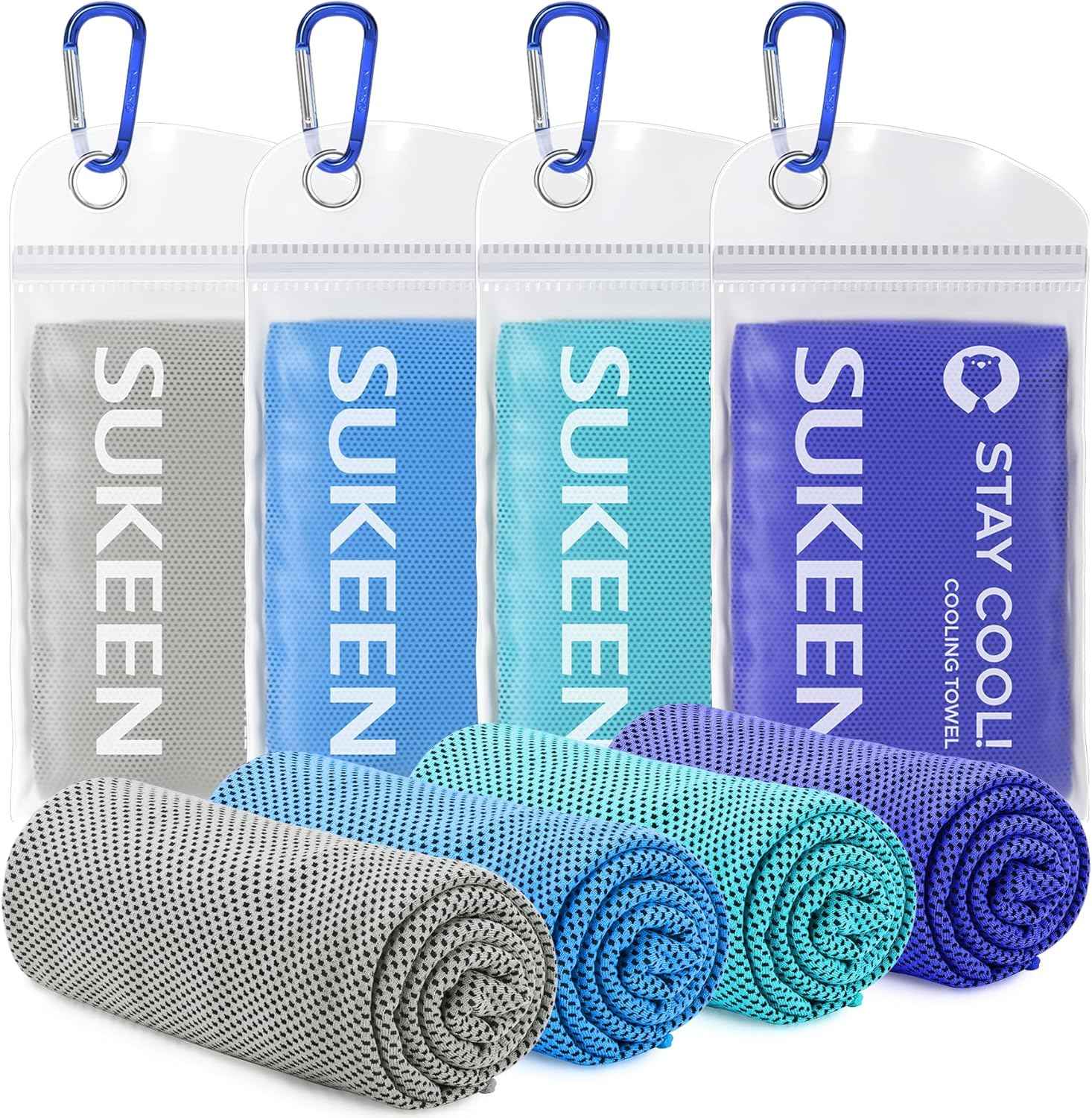 Sukeen Cooling Towels for Neck and Face, 4 Pack Cooling Towels for hot Weather (40"x12"), Cooling Rags for Yoga, Sport, Running, Workout,Gym, Camping, Fitness, Workout & More