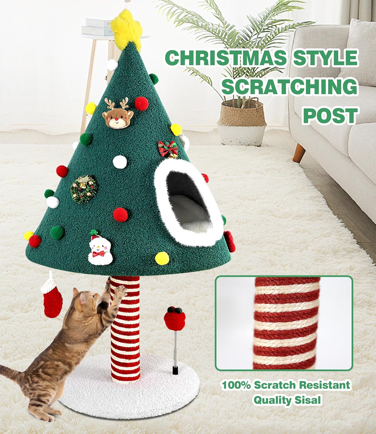 Cat Christmas Tree Tower with Scratching Post & Toys