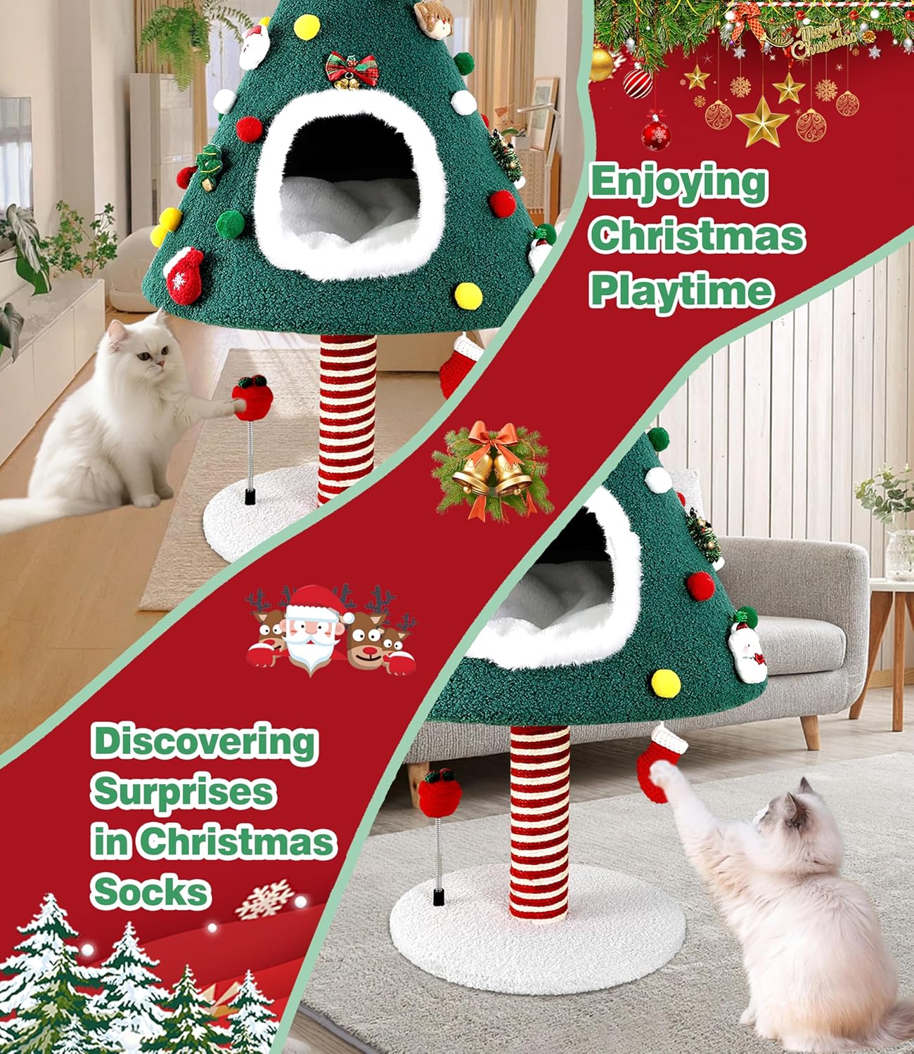 Cat Christmas Tree Tower with Scratching Post & Toys