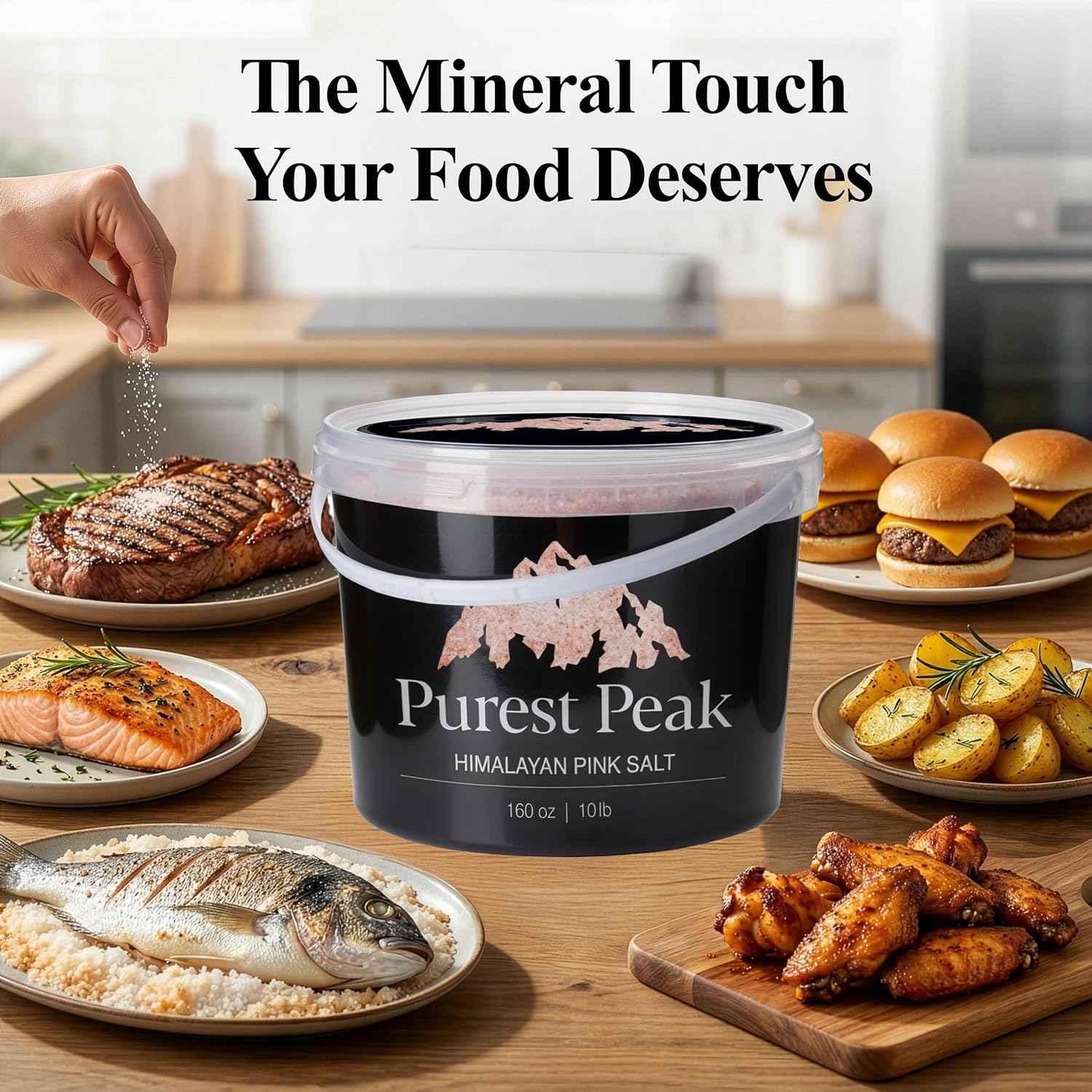 Purest Peak Fine Grain Himalayan Pink Salt, 10 LBS Bucket – Pure Gourmet Food Grade Chef Salt, Fine Grain Sea Salt, Natural Rock Salt, Kosher, Vegan, and Gluten Free