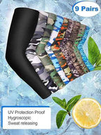 Mudder 9 Pairs Unisex UV Arm Sleeves sun Protection Cooling Ice Silk Arm Cover Sleeves Camouflage Black