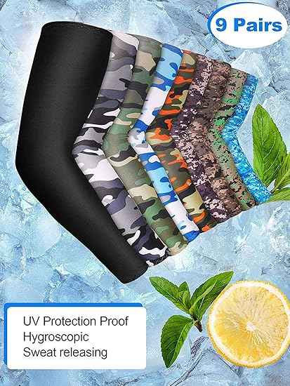 Mudder 9 Pairs Unisex UV Arm Sleeves sun Protection Cooling Ice Silk Arm Cover Sleeves Camouflage Black