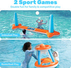 JOYIN Inflatable Pool Float Set Volleyball Net & Basketball Hoops, Balls Included for Kids and Adults Swimming Game Toy, Summer Floaties, Volleyball Court |Basketball