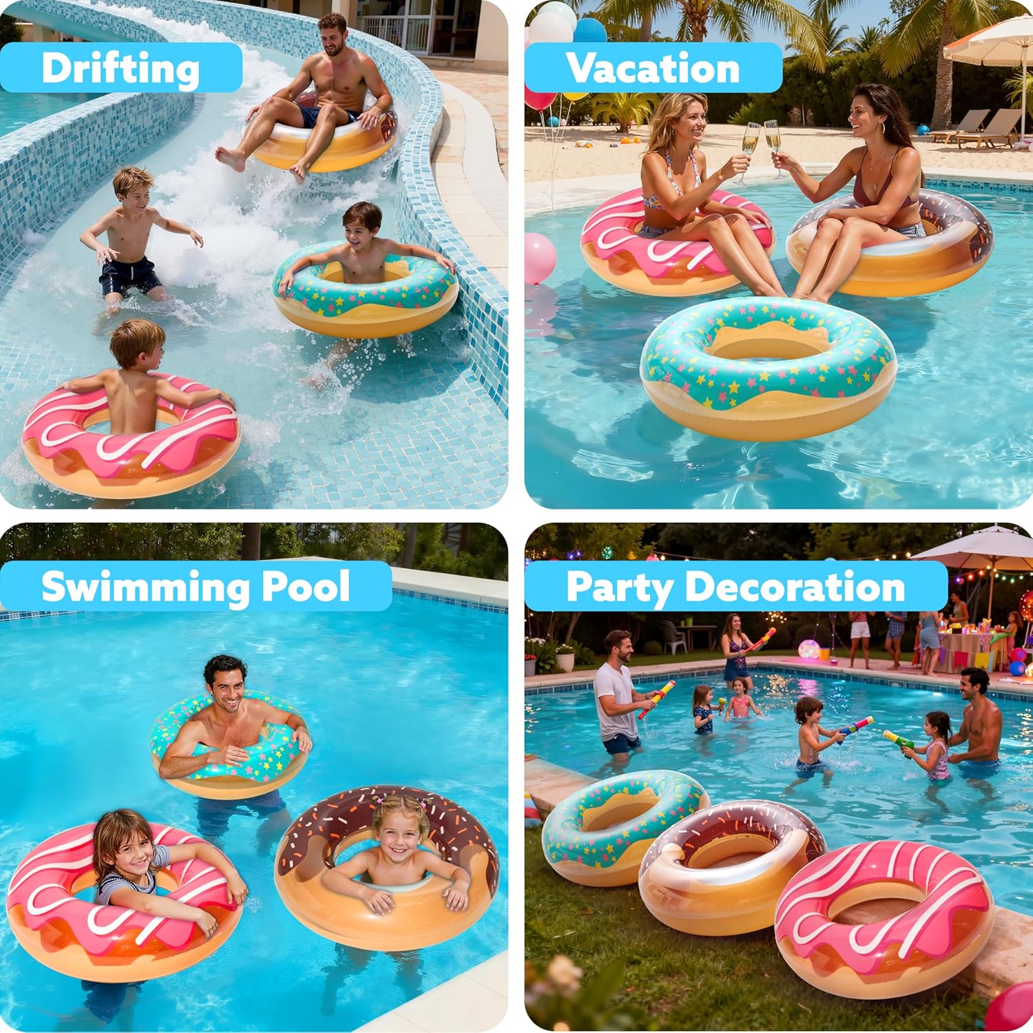 JOYIN 3 Pack Pool Floats, Pool Tube for Kids Swim Rings Inflatable Tubes, Floatie Ring Water Toys for Swimming, Summer Beach Party