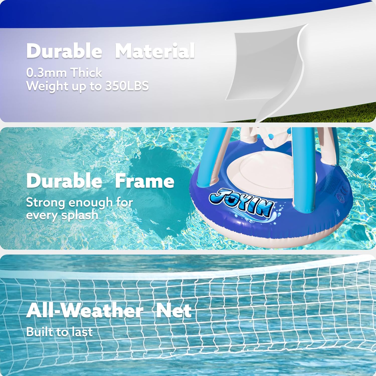 JOYIN Inflatable Pool Float Set Volleyball Net & Basketball Hoops, Balls Included for Kids and Adults Swimming Game Toy, Summer Floaties, Volleyball Court |Basketball