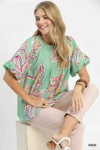 Umgee Paisley Print Puff Sleeve Top