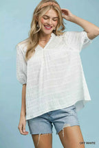Umgee Textured Puff Sleeve Blouse