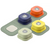 Set of colorful silicone lid seals on a white background