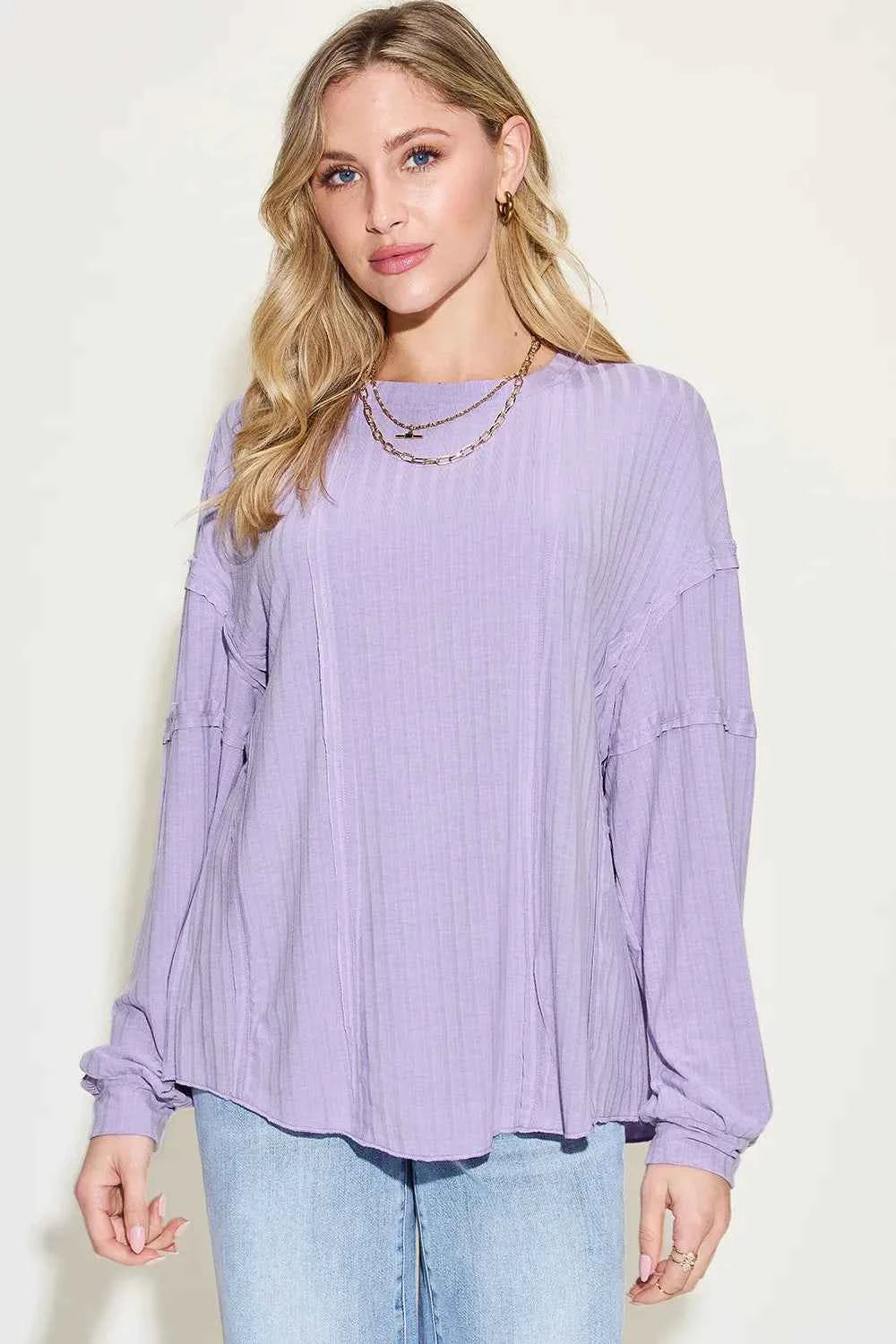 Basic Bae Full Size Ribbed Round Neck Long Sleeve T-Shirt