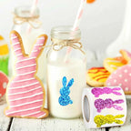 500 Pcs Easter Bunny Stickers - Colorful Laser-Cut Rabbit Decals with Glitter, Self-Adhesive Closure Labels for Envelopes