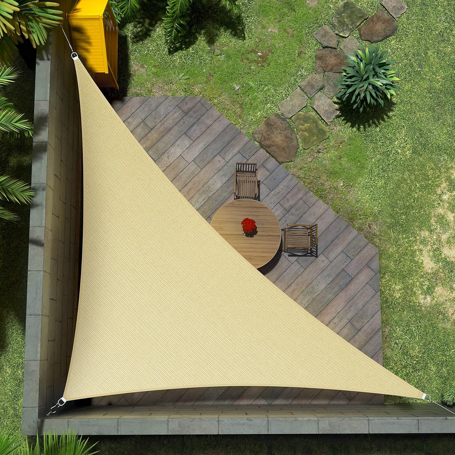 Amgo 16' x 16' x 22.6' Beige Right Triangle Sun Shade Sail UPF50+ Canopy Awning AGSLT, 95% UV Blockage, Water & Air Permeable, 200GSM Heavy Duty Commercial and Residential