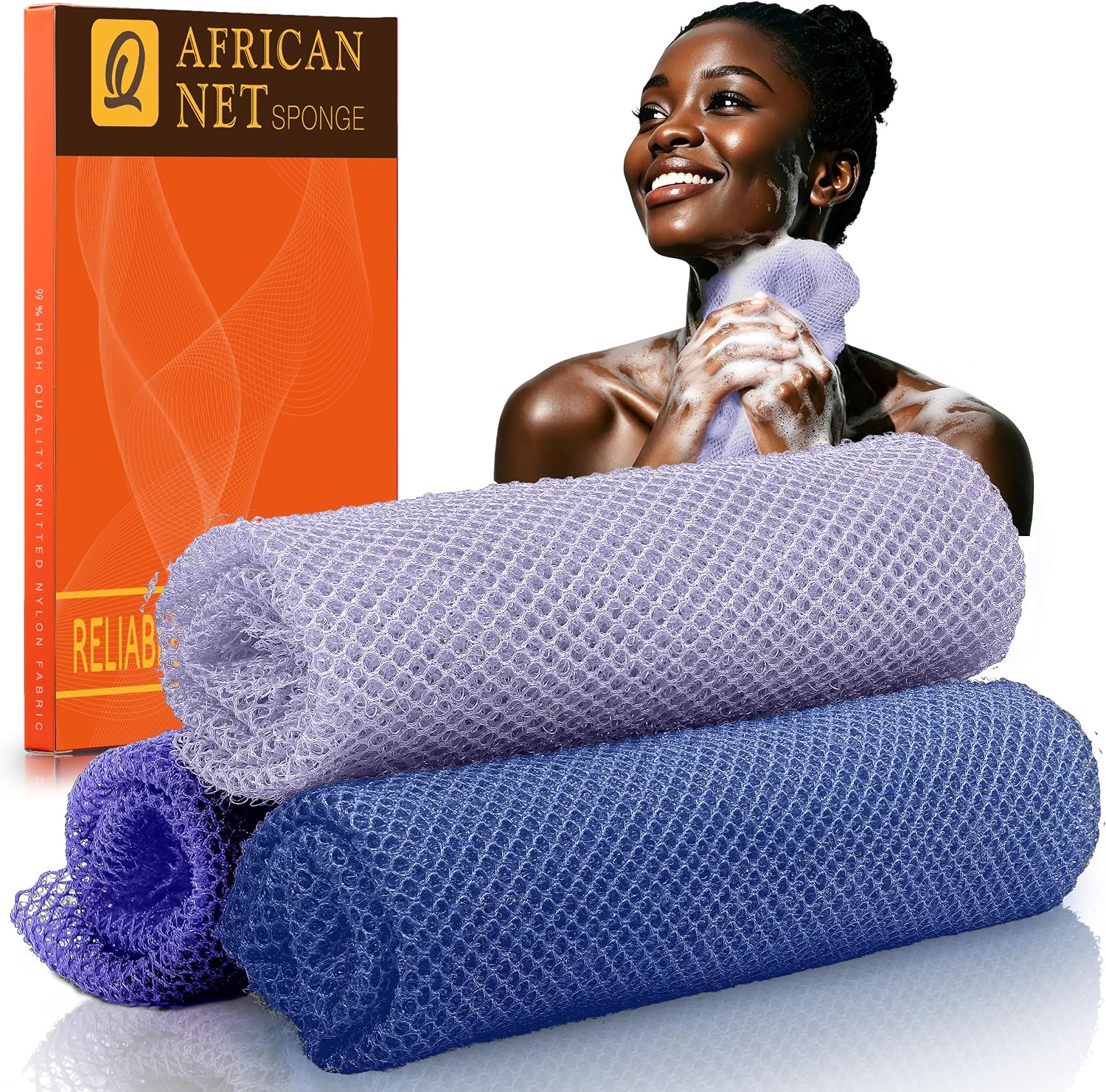 African Bath Sponge African Net Long Net Bath Sponge Exfoliating Shower Body Scrubber Back Scrubber Skin Smoother,Great for Daily Use