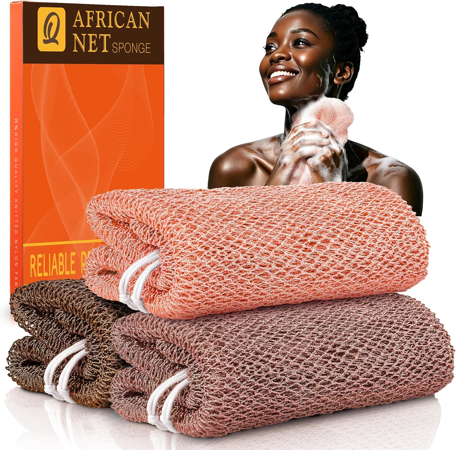 African Bath Sponge African Net Long Net Bath Sponge Exfoliating Shower Body Scrubber Back Scrubber Skin Smoother,Great for Daily Use