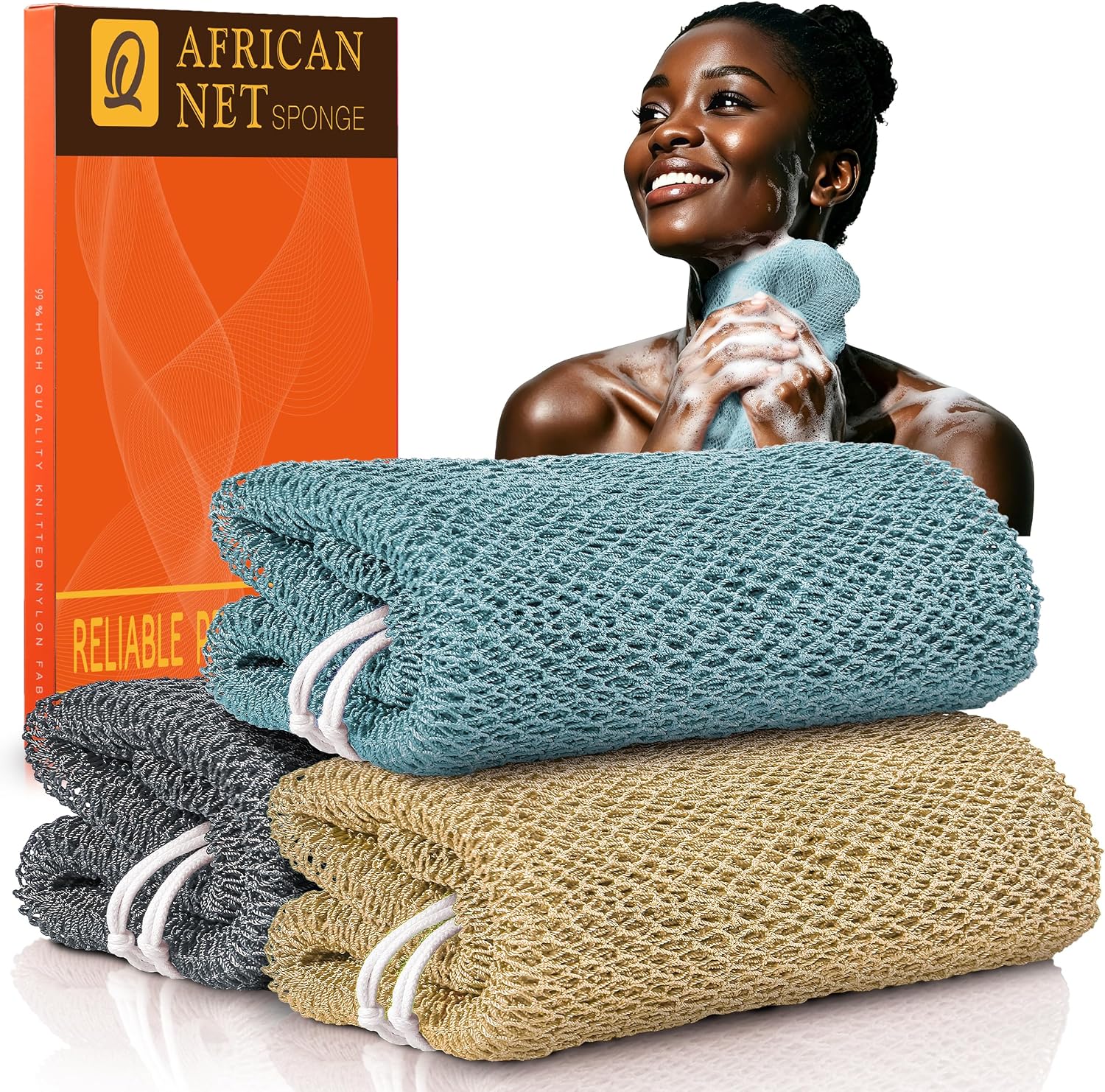 African Bath Sponge African Net Long Net Bath Sponge Exfoliating Shower Body Scrubber Back Scrubber Skin Smoother,Great for Daily Use