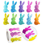 500 Pcs Easter Bunny Stickers - Colorful Laser-Cut Rabbit Decals with Glitter, Self-Adhesive Closure Labels for Envelopes
